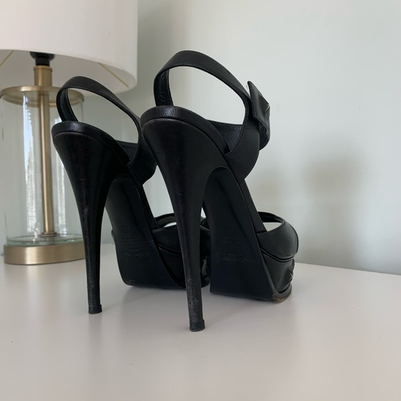 YSL Saint Laurent Black Studded Leather Platform Sandals - Picture 3 of 7